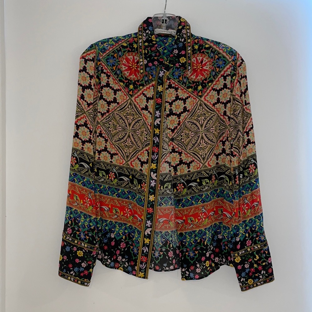Worn Once Alice + Olivia Willa Renzo Silk Tiles Blouse. Button Up. Size Small.